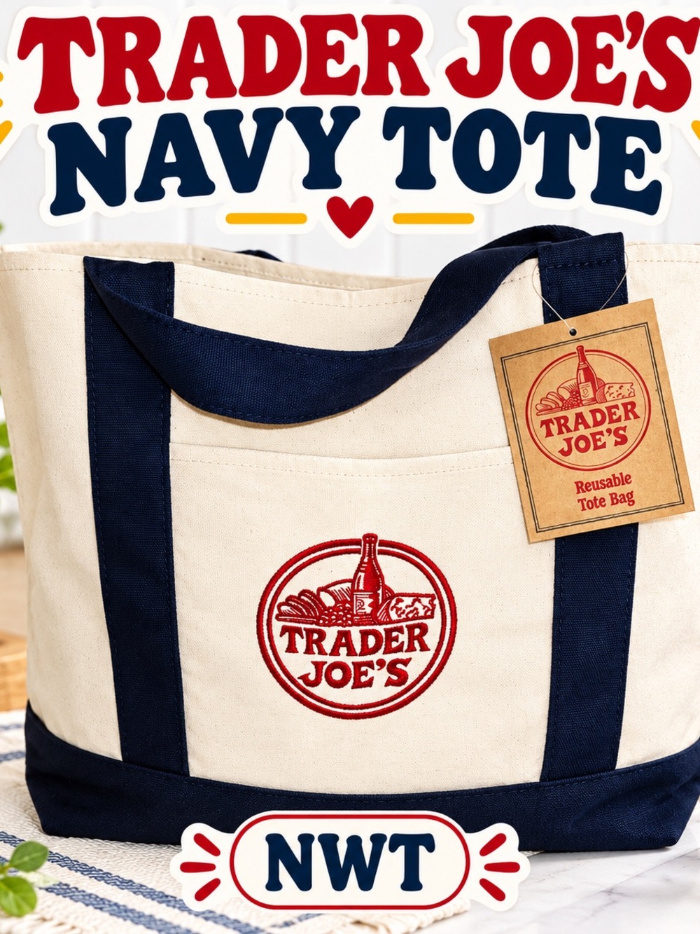 Trader Joe’s Canvas Tote Bag Bundle | Navy NWT + Red NWOT - Picture 7 of 8